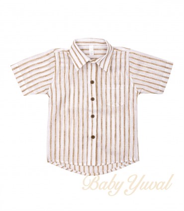 Camisa Manga Corta | Beige Rayas