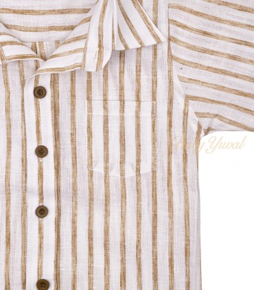 Camisa Manga Corta | Beige Rayas