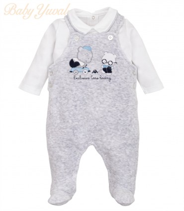 Set Overall Plush y Polo Algodón | Bear Grey