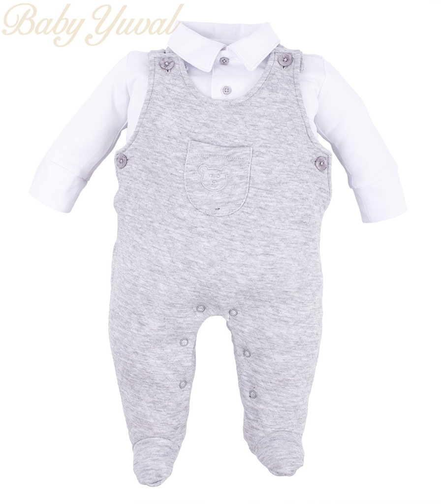 [SE096879] Set Overall Jacquard y Polo Camisero | Osito Gris (Recien Nacido (RN))