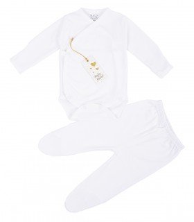 [SE096903] Set Bodie Cruzado y Pantalón con pie | Colección Clínico Blanco (0 a 3 meses)
